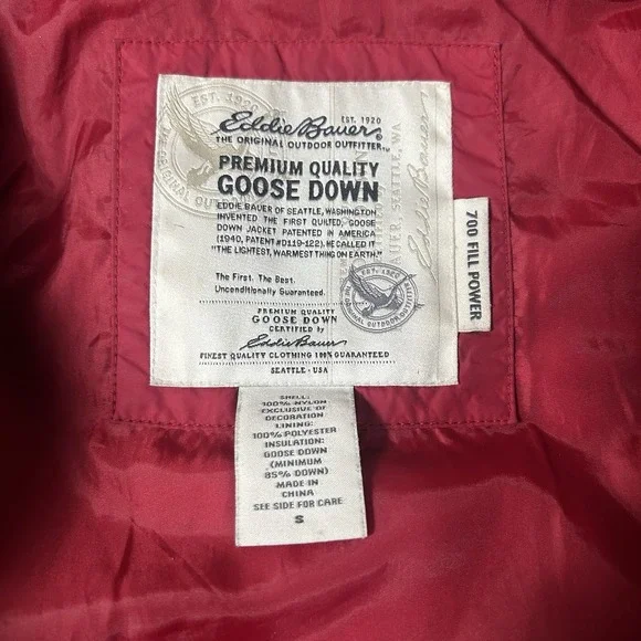 Eddie Bauer 700 Fill Goose Down Quilted Puffer Jacket Womens Small Red Vintage - Picture 3 of 8